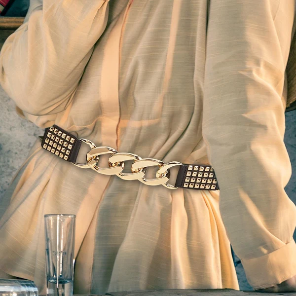 Specialty Maxbell Casual Women Waist Belt Studded Waistbelt Ladies Coat Cummerbunds Elastic Aureate Carefully Designed