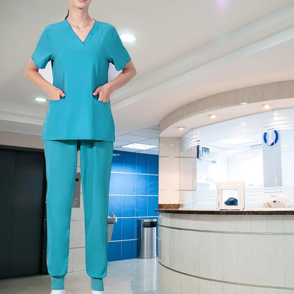 Efficient Maxbell Uniform Scrub Set Top and Pants V Neck Unisex Solid for Women Center Blue M Traditional