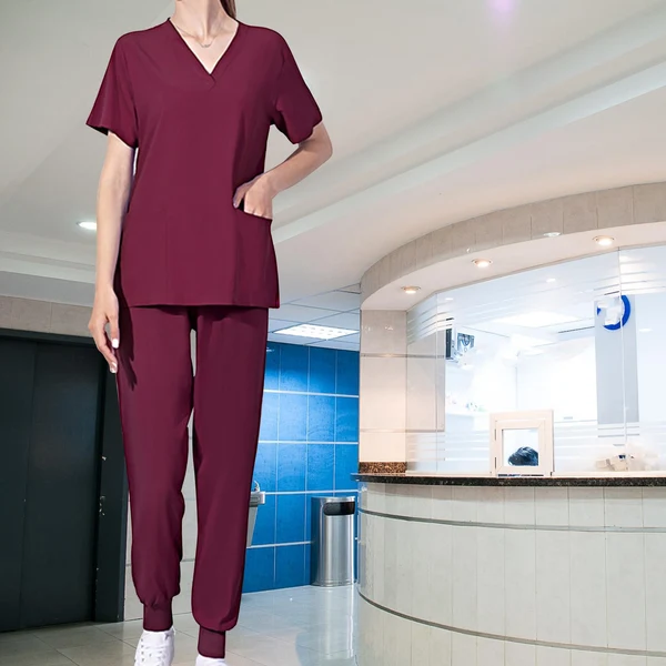 Outstanding Maxbell Uniform Scrub Set Top and Pants V Neck Unisex Solid for Women Center Red M Excellent