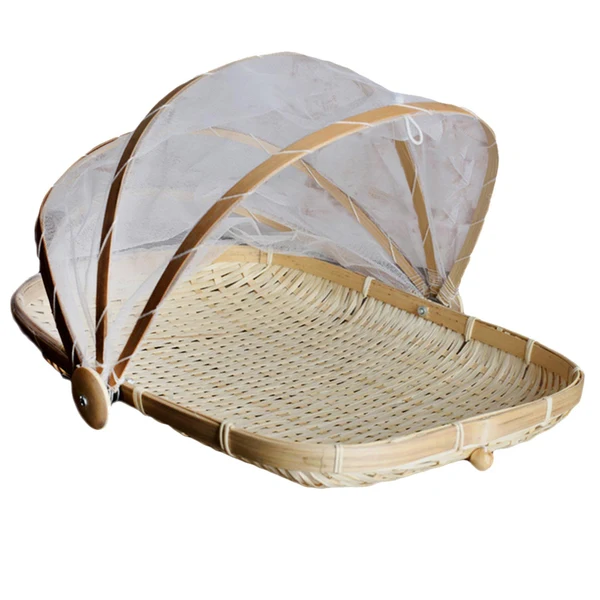 High-Grade Maxbell Bamboo Tent Basket Serving Food Outdoor Picnic Pop Up Mesh Net Cover L Rectangle Relaxed