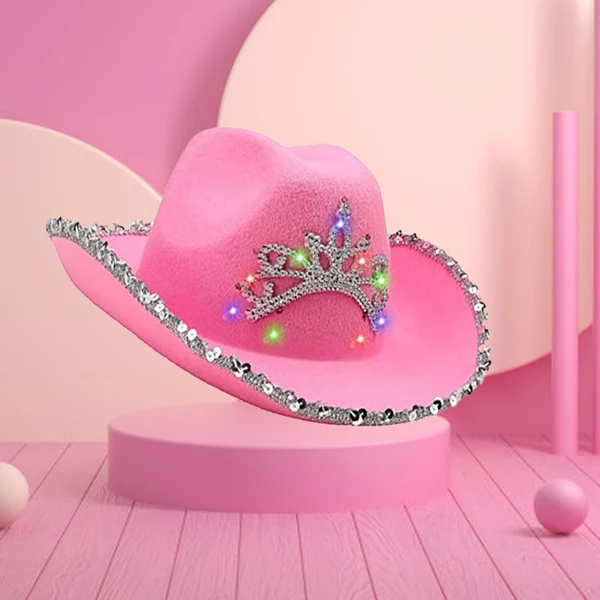 Genuine Maxbell Cowboy Cowgirl Hat with Tiara Western Style for Women Fancy Dress Party Feather brim Functional