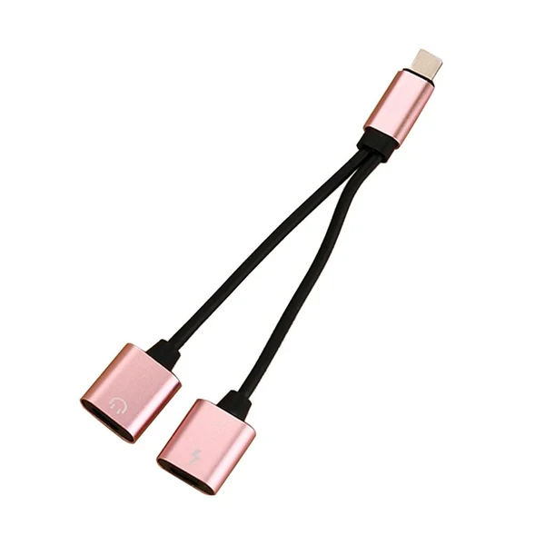Authentic Maxbell Protable Double Jack Headphone Audio Charging Adapter for iPhone Rose Gold Exclusive