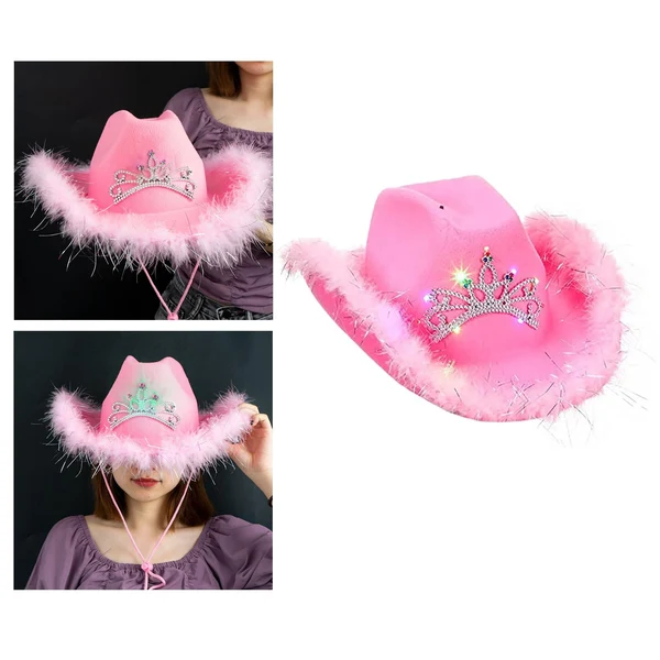 Solid Maxbell Cowboy Cowgirl Hat with Tiara Western Style for Women Fancy Dress Party Sequin brim Consistent
