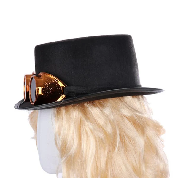 Detailed Maxbell Goth Steampunk Top Hat with Goggles Cosplay Costume Hat Golden Next-Generation