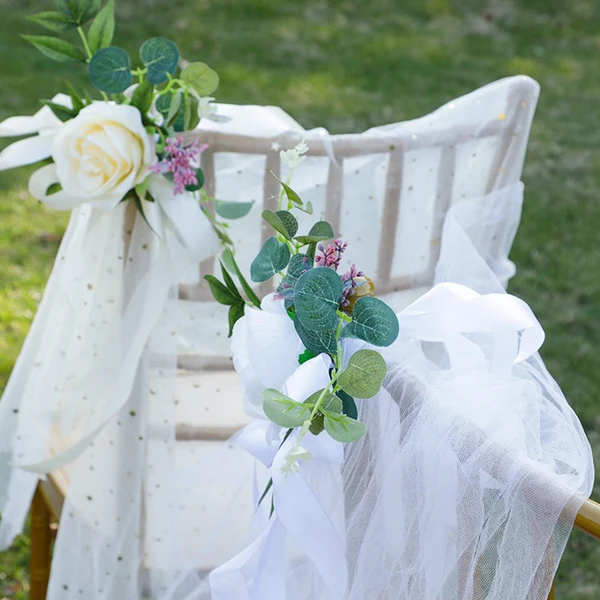 Efficient Maxbell Aisle Chair Back Flower Artificial Rose Flower for Wedding Birthday White Advanced