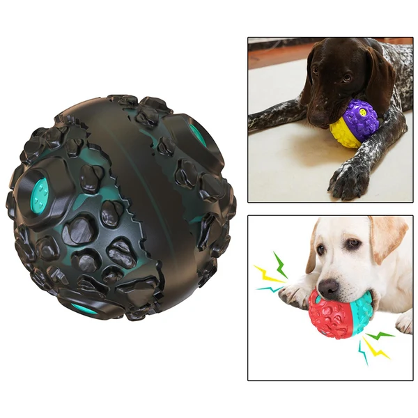 Durable Maxbell Squeaky Dog Ball Toys for Aggressive Chewers Rubber Chew Ball Blue Black Effective