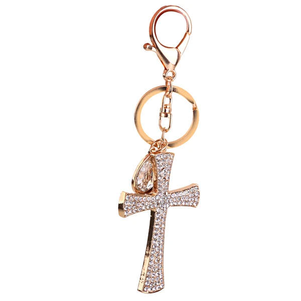 Safe Maxbell Crystal Teardrop Cross Charm Pendant Key Ring Chain Keychain Responsible