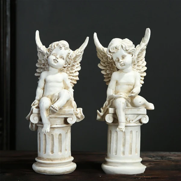 Unique Maxbell 2x Cherub Statues Greek Column Photo Props Garden Figurines for Outdoor Casual