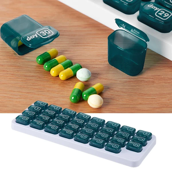 Unique Maxbell 31 Day Pill Case 31 Days Disassemble Compact for Travel Office Green