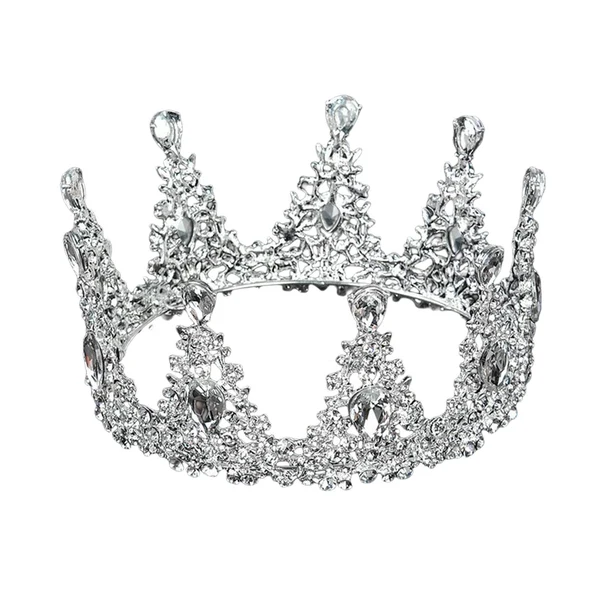 Functional Maxbell Round Baroque crown tiara Crown Headband for Prom Christmas Silver Smart