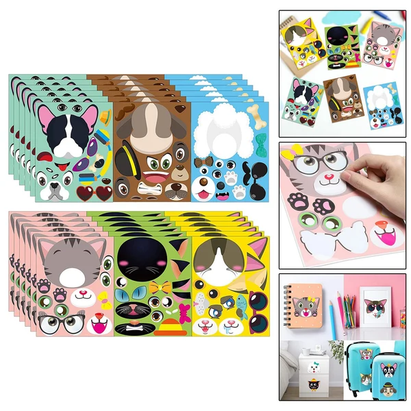 Long-Lasting Maxbell Dogs and Cats Make The Face Stickers Labels Craft Kids Paper Sticker Safe