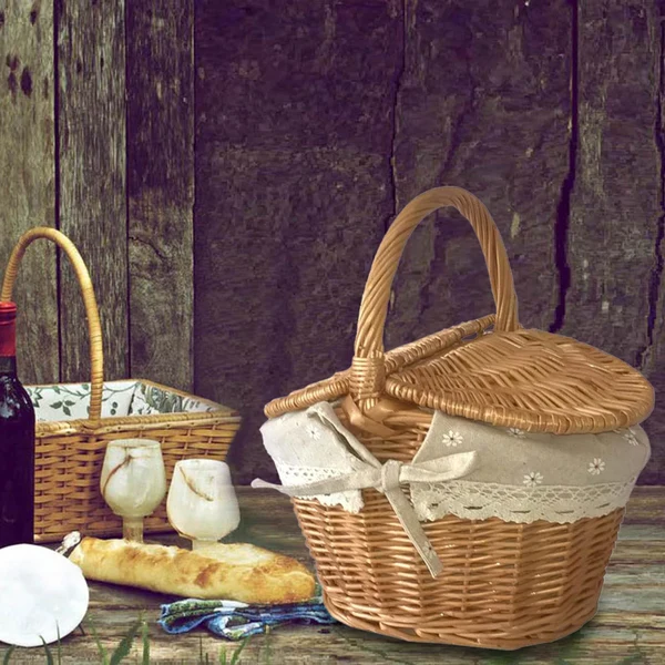 Green Maxbell Hand Woven Wicker Picnic Basket with Washable Lining for Outdoor Camping Artisan