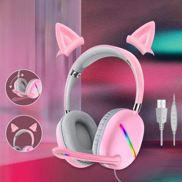 Elite Maxbell Ears of Cat Headphones Wired Gaming Headset with RGB Lights HiFi 3.5mm White World-Class