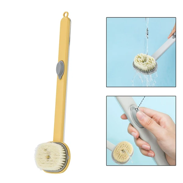Prestigious Maxbell Long Handle Body Brush with Shower Gel Container for Men and Women Elderly Yellow Reliable