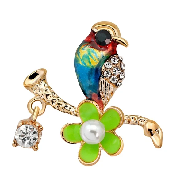 Certified Maxbell Enamel Bird Animal Flower Branch Pearl Bead Elegant Lady Mens Brooch Pin Contemporary