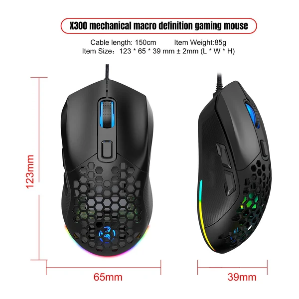Smart Maxbell Wired Gaming Mouse Colorful LED Lights Ergonomic for Laptop Notebook PC Black Breathable