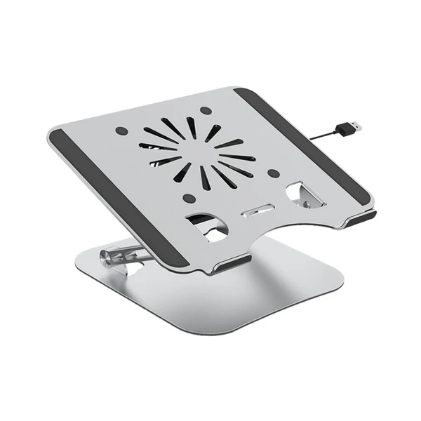 Practical Maxbell Laptop Stand with Cooling Fan Universal Aluminium Alloy Ergonomic for Home Argent Stylish