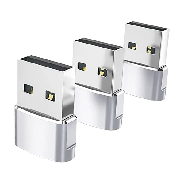 Genuine Maxbell 3Pcs Type-C 3.1 to USB 2.0 Adapter Plug Data Transmission for Headphones Argent Smooth