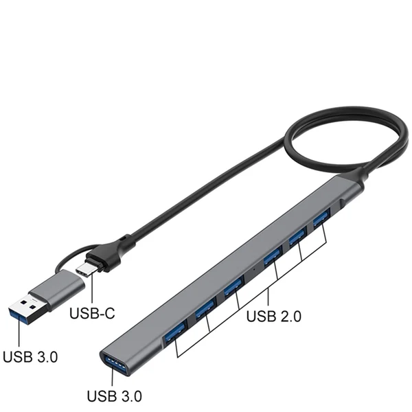 Stylish Maxbell USB A USB C Hub Extensions to USB 3.0 and USB 2.0 Adapter Gray Color Durable 7 Port Comfortable