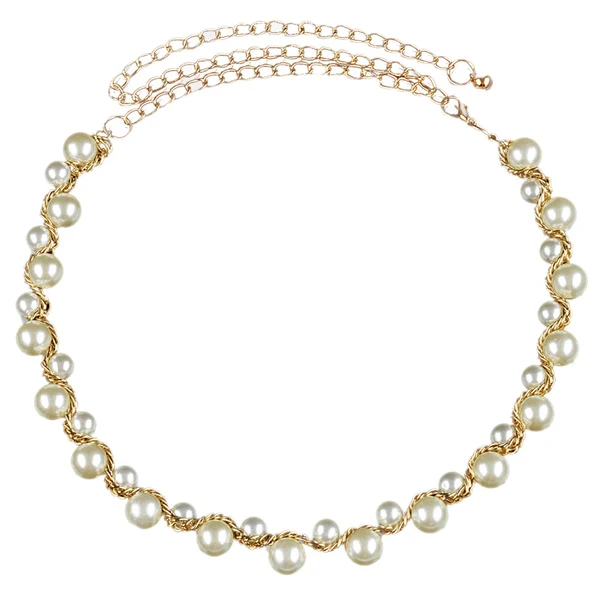 Premium Maxbell Ladies Pearl Metal Waist Chain Belt Charm Belt Gold for Women Dress Clothes Practical