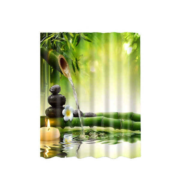 Pure Maxbell Bath Shower Sheer Waterproof Polyester Curtain Panel Decor w 12 Hook Bamboo Convenient