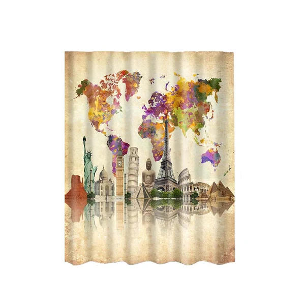 Outstanding Maxbell Bath Shower Sheer Waterproof Polyester Curtain Panel w 12 Hook World Map 2 Reliable