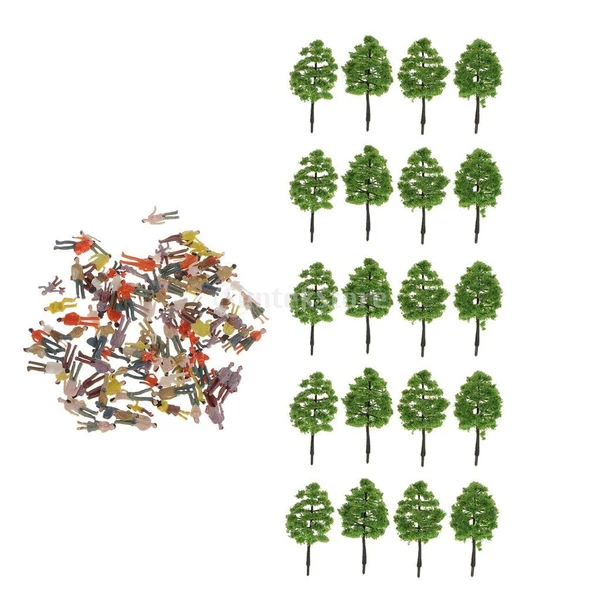 Original Design Maxbell 20pcs 8.8cm Green Trees 100pcs Painted Figure Models Set for Train Railroad Layout Building Environmentally Friendly
