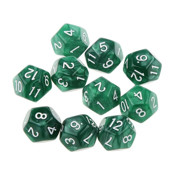Soft Maxbell Pack of 10pcs Pearl Green D12 Twelve Sided Game Dice D D TRPG Games Party Supplies Elite