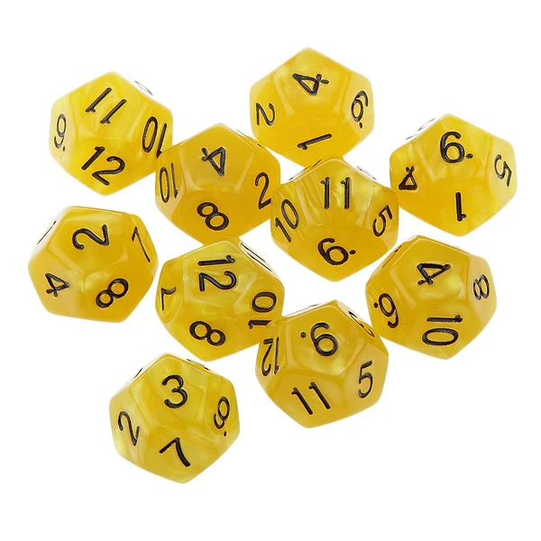 Original Design Maxbell Pack of 10pcs Pearl Yellow D12 Twelve Sided Game Dice D D TRPG Games Party Supplies Advanced