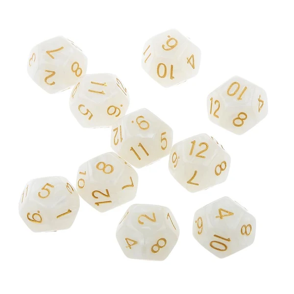 High-Quality Maxbell Pack of 10pcs Pearl White D12 Twelve Sided Game Dice D D TRPG Games Party Supplies Elite