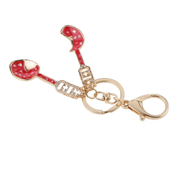 High-End Maxbell Fashion Rhinestone Crystal Red Spoons Charm Purse Bag Key Ring Keychain Keyfob Practical