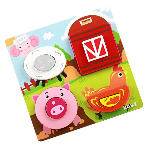 High-Quality Maxbell Set of Colorful Farm Animals Chunky Wooden Puzzle Blocks Jigsaw Kids Baby Brain Teasers Educational Creative Toy Gift Original