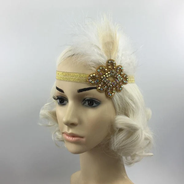 Professional Maxbell Vintage Feather 1920s Great Gatsby Flapper Crystal Diamante Headband White Casual