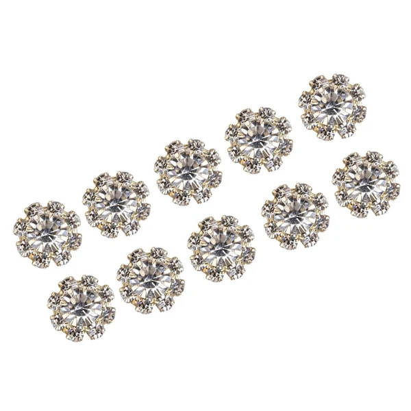Solid Maxbell Pack of 10 Rhinestone Buttons Flatback Embellishments for Wedding Hair Bow Craft DIY Gold 10mm Professional