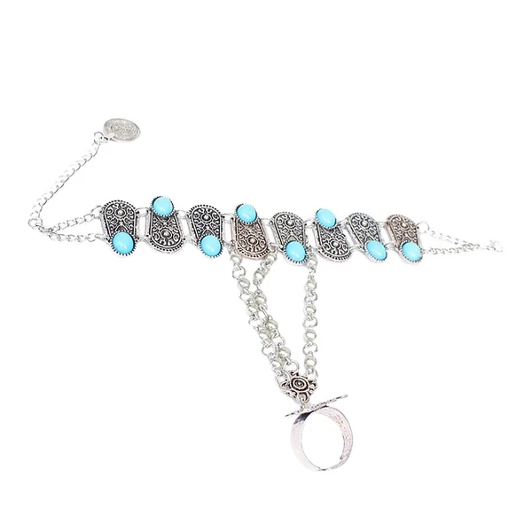 Excellent Maxbell Boho Lady Jewelry Coins Tassel Antique Carved Flower Finger Bangle Bracelet Sophisticated