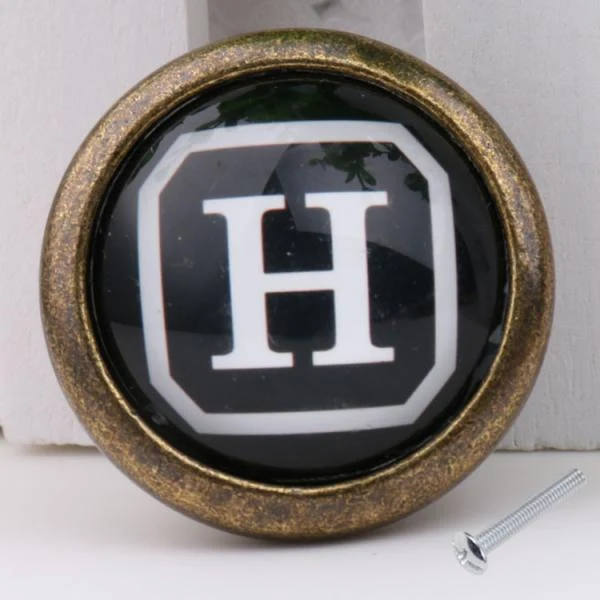 Natural Maxbell Vintage Knob Cabinet Door Drawer Closet Dresser Handle Pull 35mm Letter H Refined