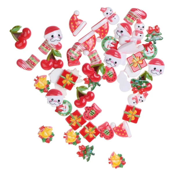Natural Maxbell Pack of 50 Christmas Resin Cabochon Flatback Beads Button Scrapbooking Embelishment Easy-to-Use