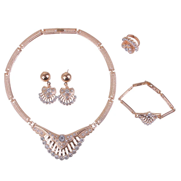 Premium Material Maxbell Gold Plated Necklace Earring Bracelet Ring Jewelry Set for Women Wedding Authentic