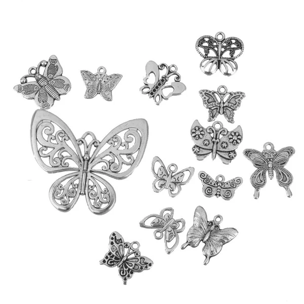 Long-Lasting Maxbell 12pcs Exquisite Silver Butterfly Shape Charms Pendants Jewelry DIY Artisan
