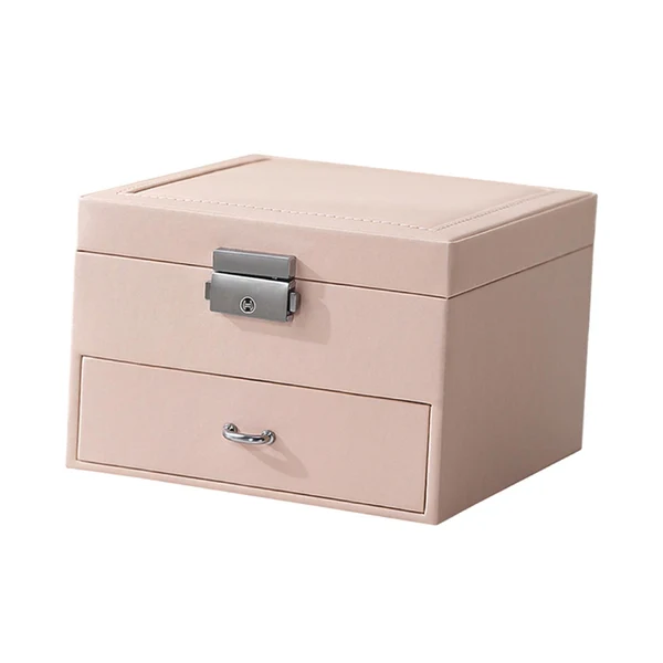 Top-Quality Maxbell Jewellery Box Organiser Locking Double Layer PU Leather Jewelry Case Pink Comfortable