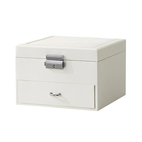 Fast Maxbell Jewellery Box Organiser Locking Double Layer PU Leather Jewelry Case White Advanced