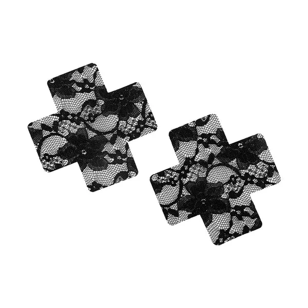Authentic Maxbell 2Pcs Lace Pasties Lingerie Lady Reusable Black for Club party Cross Official