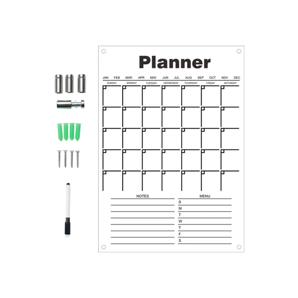 Traditional Maxbell Acrylic Calendar dry erasing Board with Marker Reusable for Meal Plan Kitchen Small Professional