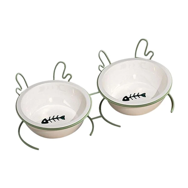 Green Maxbell Cat Food Bowl Feeder Waterer for Indoor Cats Removable Raised Pet Water Bowl Double Bowl Artisan