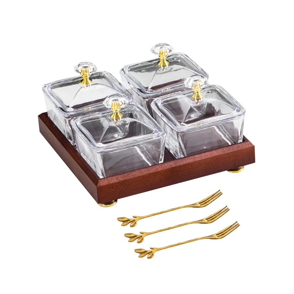 Premium Material Maxbell Divided Fruit Snacks Serving Platter with Lids Serving Tray for Home Wedding 4 Grids Trendy
