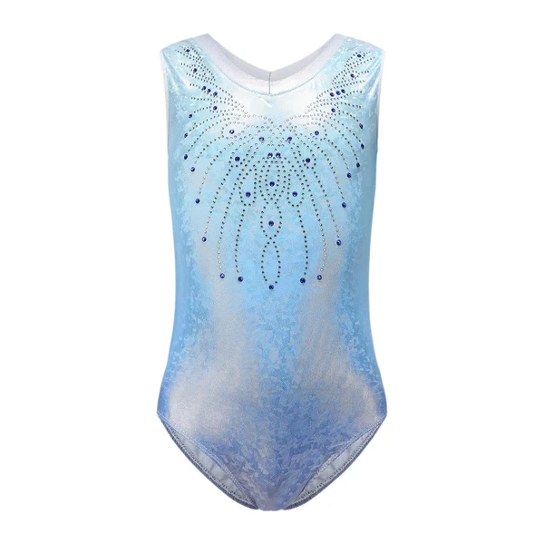 Trusted Maxbell Girls Gymnastics Leotards Sleeveless Shiny Rhinestones Blue Outfit Sportwear 6 Refined