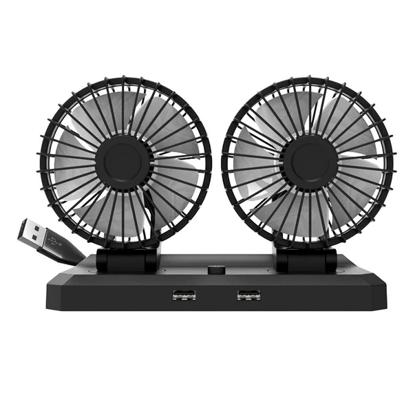 Practical Maxbell Car Cooling Fan 2 Speeds 360 Rotation 1.8M Cord Dual Head 5V Organic