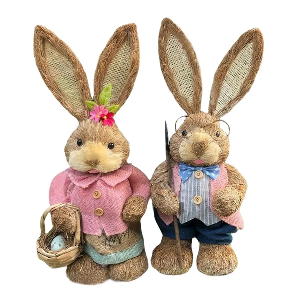 Clean Maxbell Straw Bunny Figurine Easter Decoration for Farmhouse Desktop Holiday Gifts Excellent