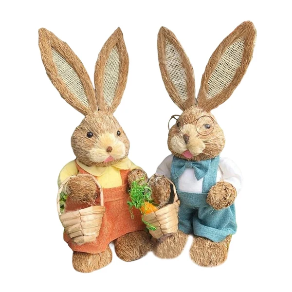 Carefully Designed Maxbell Straw Bunny Figurine Easter Decoration for Farmhouse Desktop Holiday Gifts First-Class