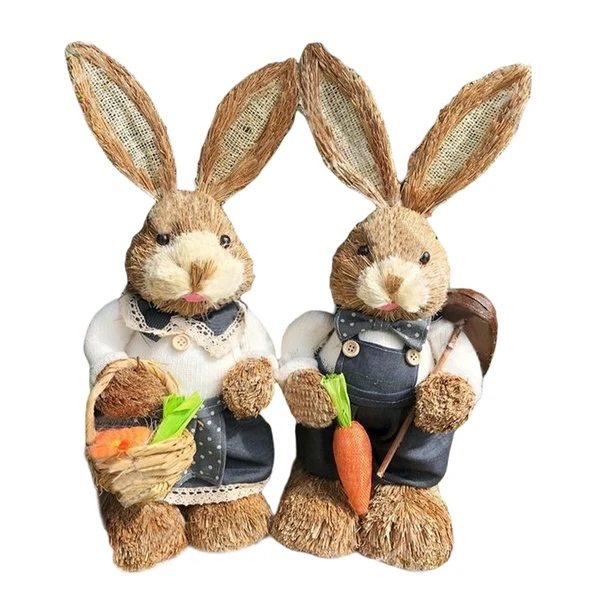 Innovative Maxbell Straw Bunny Figurine Easter Decoration for Farmhouse Desktop Holiday Gifts Optimized